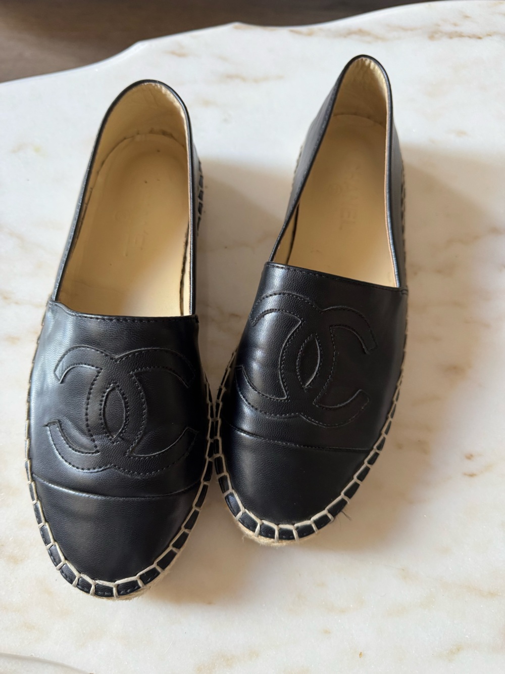 Black Chanel black lambskin espadrilles with Quilted Logo CC